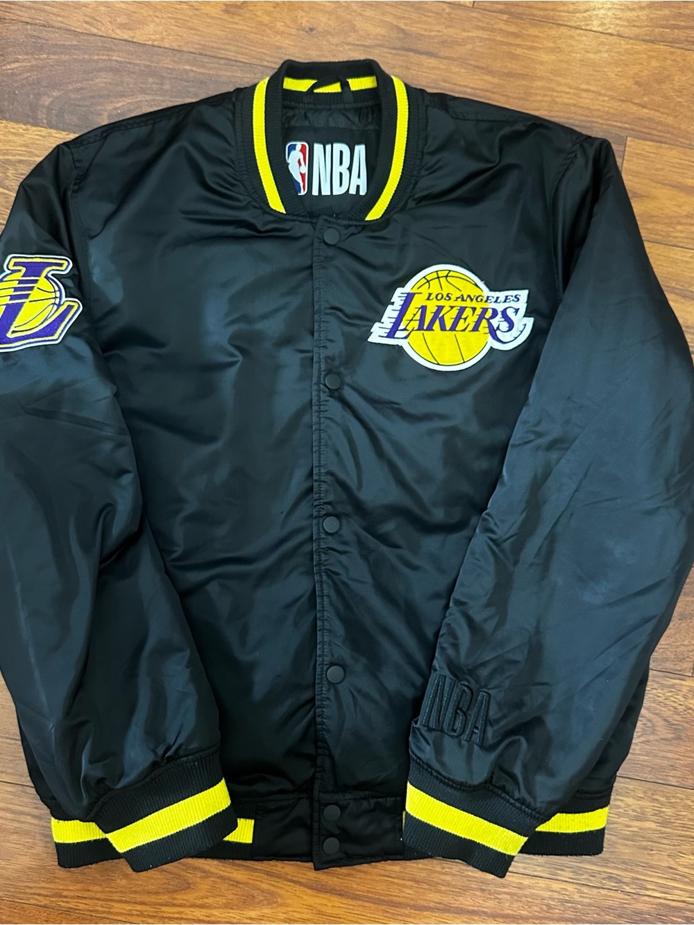 NBA Los Angeles Lakers Black and Yellow Satin Bomber Jacket